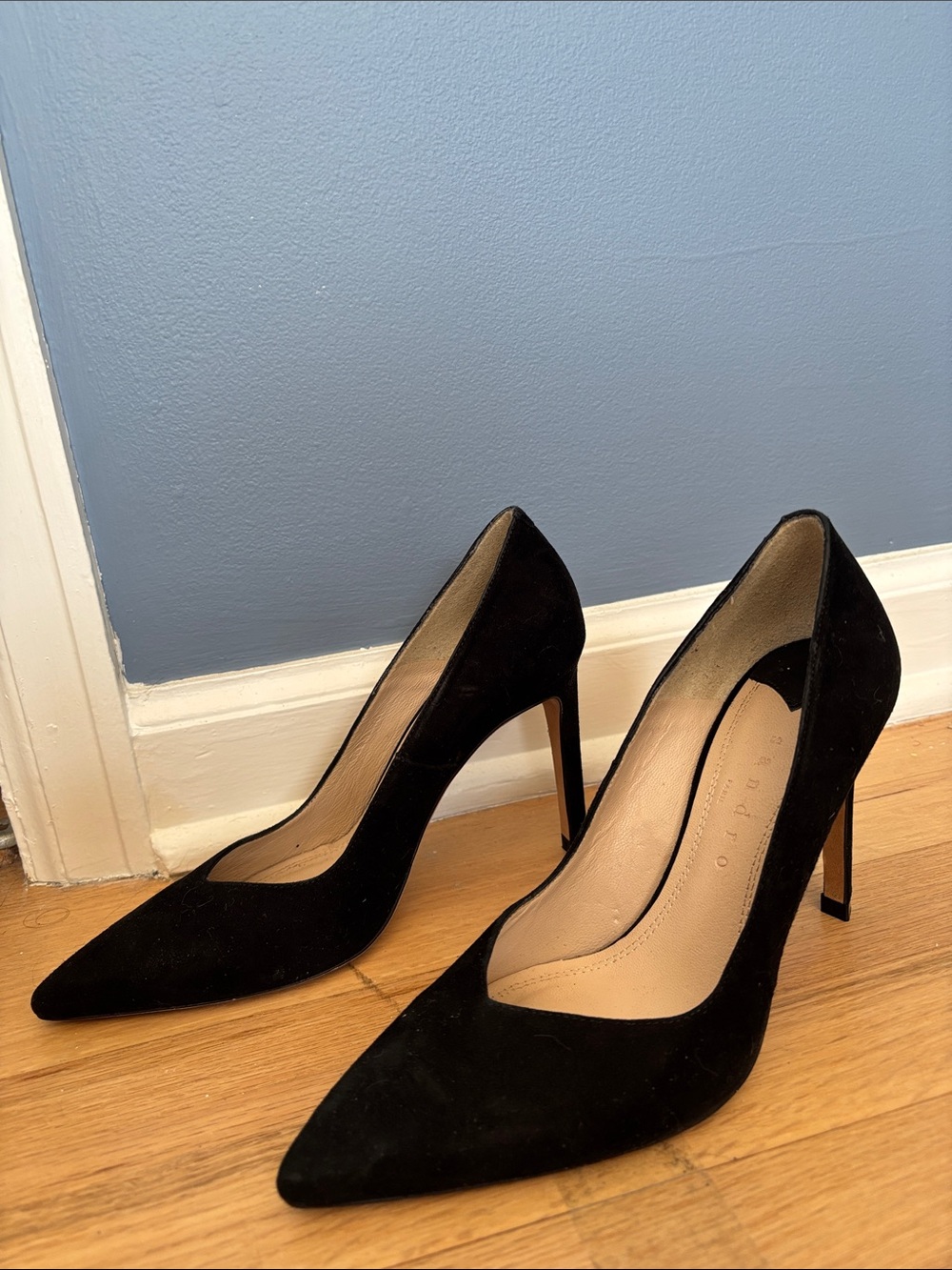 Women's Black Pointed Suede Stiletto Pumps - Sandro EU37